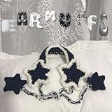 【ハンドメイド】 星 耳あて イヤーマフ Y2K ネイビー 毛糸 かぎ針