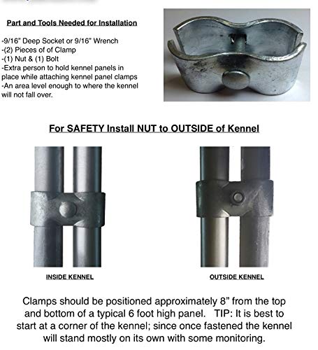 Chain Link Fence Panel Clamps ~ Kennel Clamps: (8 Set) for 1-3/8" Chain Link Fence Pipe Panel Frames. for Dog kennels/Dog Runs, or Temporary Chain Link Fence. Saddle Clamps.