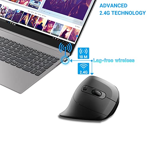 Image of Ergonomic Mouse, 2.4G Wireless Vertical Optical Mouse, Ergo Mouse High Precision Optical Mice with Adjustable 800 /1200 /1600 for Laptop, Desktop, PC, MacBook(Wireless Black)
