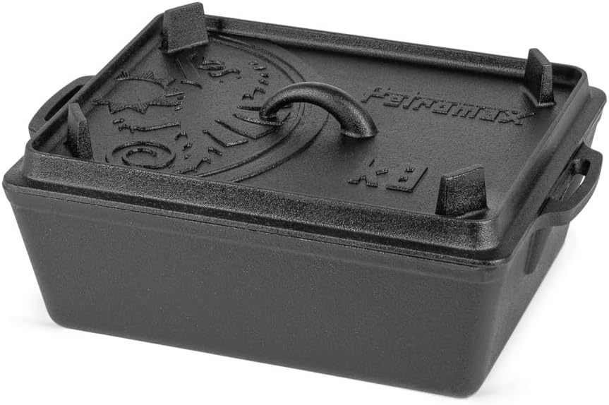 Petromax Loaf Pan with Lid, Large Cast Iron Bakeware Pan with Handles for Campfire or Home Kitchen, Pre-Seasoned, Can Also Use Lid for Cooking, 2.5 Quart