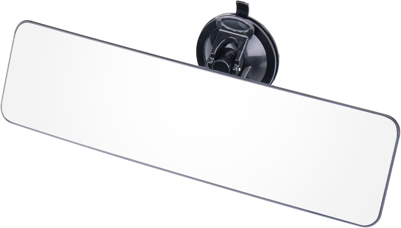 12" Large Curved Car Rear View Mirror with Suction Cup, Universal Rearview Mirror with Panoramic Wide Angle Mounted on Windshield for Car, Van, RV, SUV, Truck, and Boat (White)