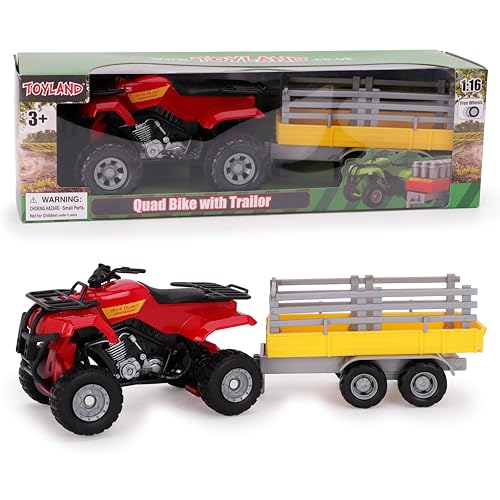 Toyland® Ensemble de Jeu Farm Quad & Trailer - Échelle 1:16 - Action de Roue Libre - Jouets de Ferme pour garçons (Rouge)