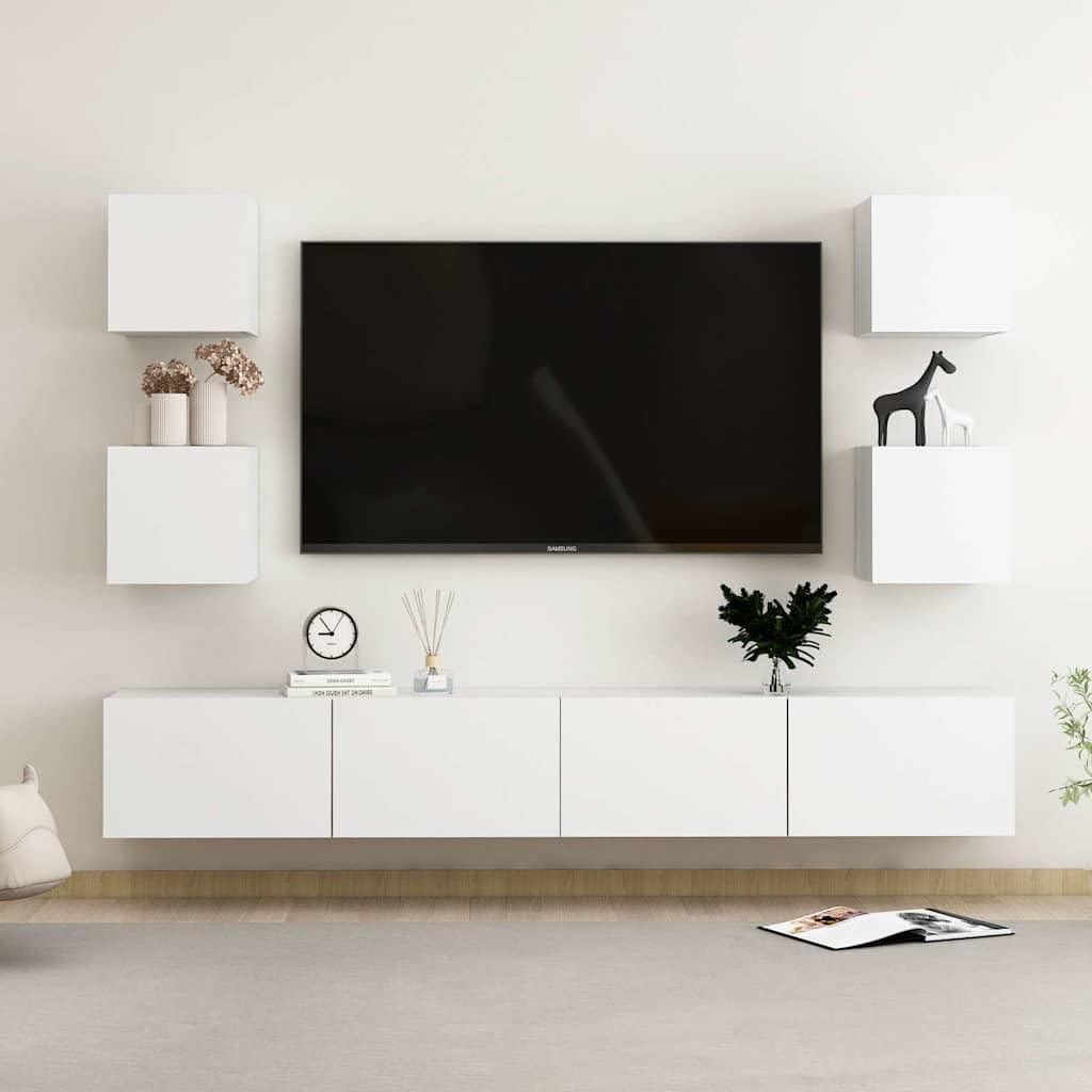 Ensemble de 6 meubles TV à montage mural en bois blanc