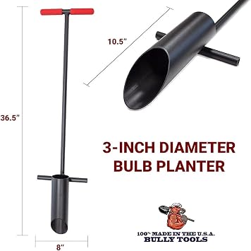 Bully Tools Bulb Planter Tool - 3-Inch Diameter Durable Steel with T-Style Handle for Planting Bulbs, Annuals, and Plugs, Ideal for Gardening, Lawn, and Fall Planting - 100% Made in The USA, 48-Inch