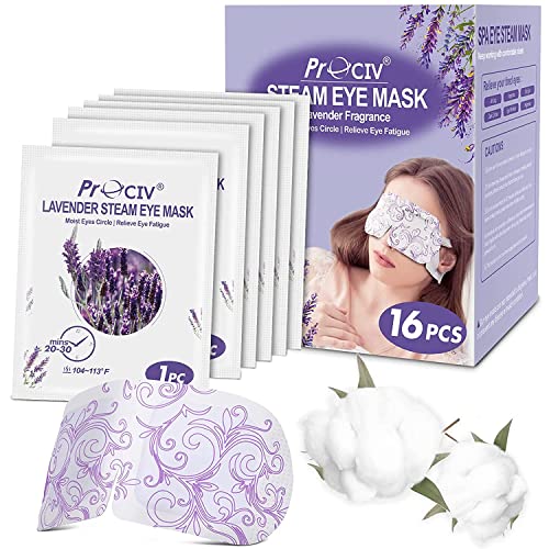 ProCIV 16 Packs Steam Eye Mask Heated Eye Mask Warming Eye Mask Self Heating Mask for Dry Eyes Fatigue Disposable Moist Hot Eye Mask Travel Essentials Sleep Gift Set for Women/Men/Mum/Dad(Lavender)