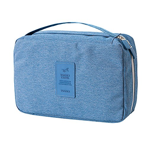 Preisvergleich Produktbild GINDOLY Kulturbeutel Wasserdicht Tragbar Reise Einweg Hängende Kosmetik Bilden Tasche Waschen Rasierzeug Organizer mit Extra-Haken für Frauen Männer (Blau)
