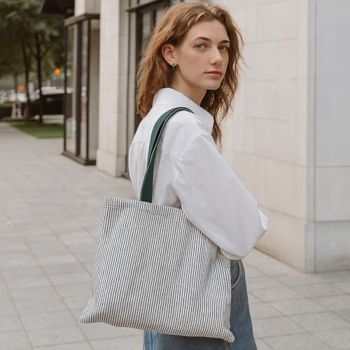 Bolso tote suave para mujer CHUNFO con estampado urbano de rayas en tres colores y cierre magnético, ideal para trabajo, viaje, playa y uso diario miniatura 3