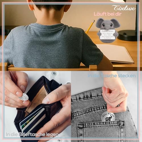 Tixlux Pocket Hug Positiver Elefant, Kreative Strickwolle Elefant Figur und Kleine Umarmung Glücksbringer, MutmacherGeschenk, Gute Besserung Geschenk, Einschulung Geschenk