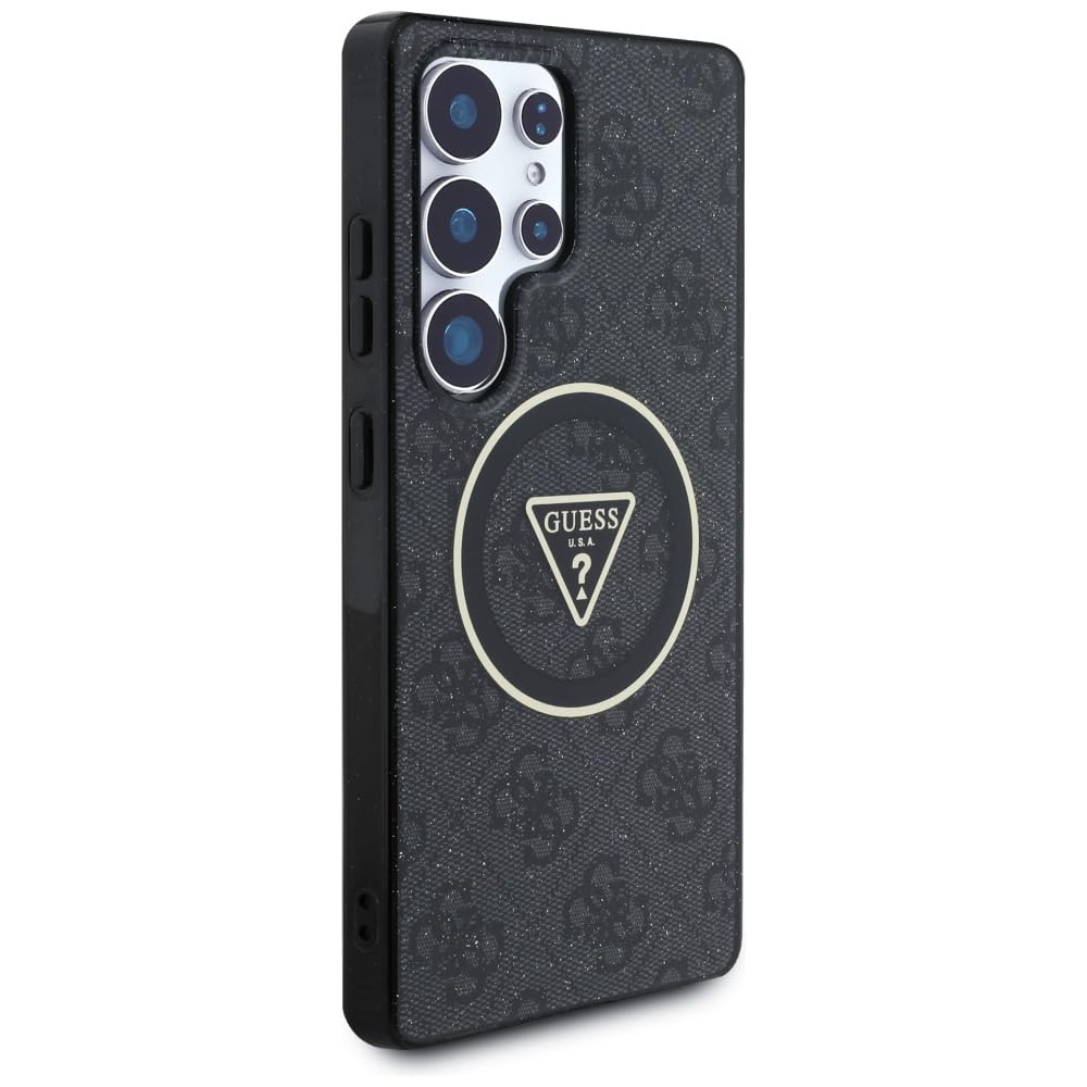 CG MOBILE Funda con licencia Guess para S25 marrón 4G Glitter Triangle Buttons compatible con MagSafe