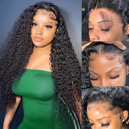 Manorshen Brazilian Virgin 26 Inch 5x5 HD Lace Closure Deep Wave Wig - Human Hair Glueless Pre-Plucked Deep Curly 180% Density