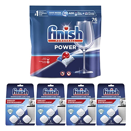 Image of Set: Finish Power - 76ct - Dishwasher Detergent - Powerball - Dishwashing Tablets - Dish Tabs & Finish In-Wash Dishwasher Cleaner: Clean Hidden Grease and Grime, 3 Count (Pack of 4)