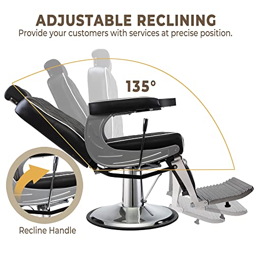 Reshable Vintage Barber Chair Heavy Duty Hydraulic Recline Salon Chair Classic Chairs For Hair Stylist,Salon Spa Tatto Barbershop Equipment,Black #TOP5