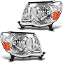 DWVO Headlight Assembly Compatible with 2005 2006 2007 2008 2009 2010 2011 Tacoma Pickup Truck OE Style Replacement Chrome Housing with Amber Reflector