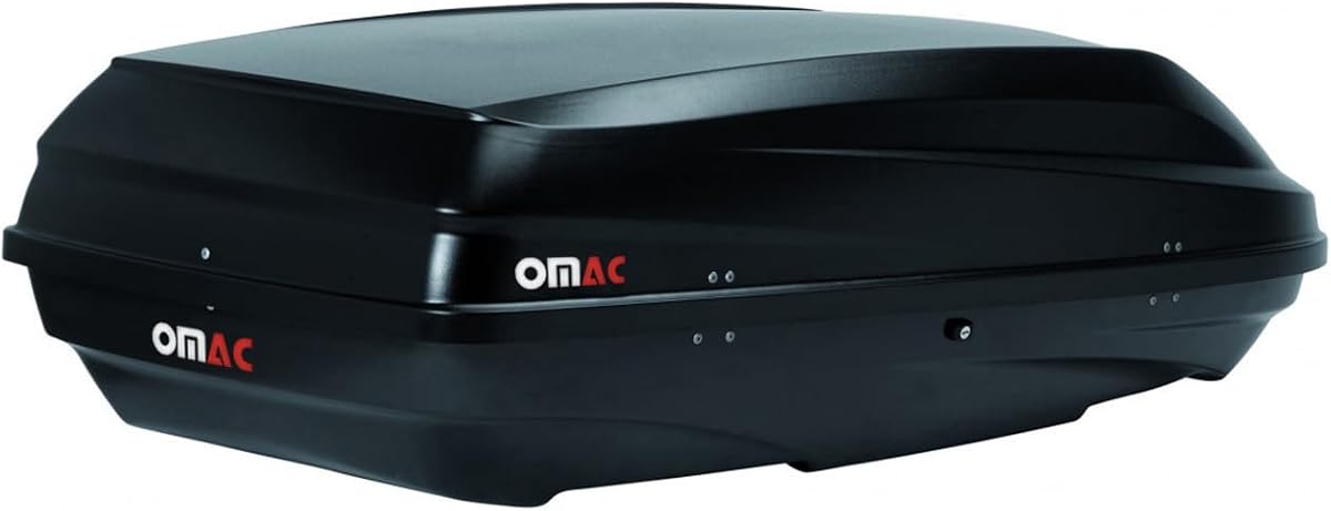 OMAC Portaequipajes de Techo Rígido, Caja de Carga de 8 Pies Cúbicos para Portaequipajes, Apertura de Doble Lado, Cofre de Techo Impermeable, Portaequipajes de Techo para Automóvil, Negro Mate con Llaves de Seguridad