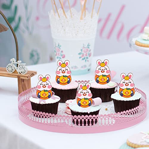Gyufise 24Pcs Chinese Happy New Year Cupcake Toppers 2023 New Year Ji Rabbit Cupcake Picks Rabbit Year Party Spring Festival Party Decorations Supplies #TOP2