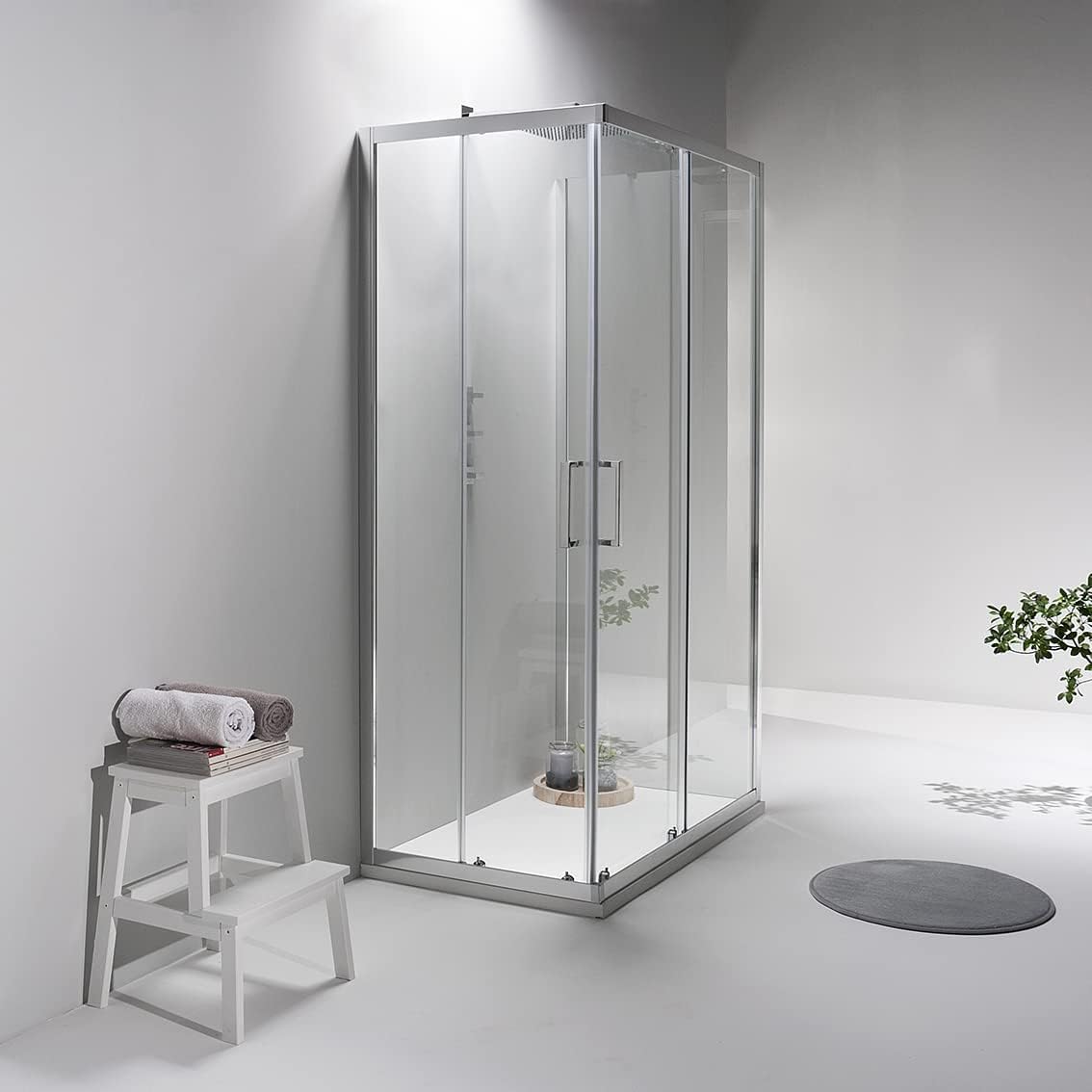 Box Doccia 3 Lati 70x90x70 cm x h190 - Cabina Doccia con Porta Scorrevole, Cristallo Temperato 6mm, Trasparente e Anticalcare con Profilo in Alluminio Cromato e Chiusura Magnetica