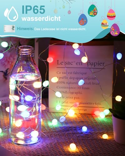 AdalyRoma Lichterkette Ostern, 40 LED Küken Ostereier Lichterkette Batterie Timer, Farbige Licht Osterdeko Lichterkette Außen Innen für Tisch deko Osterkörbchen Oster Deko