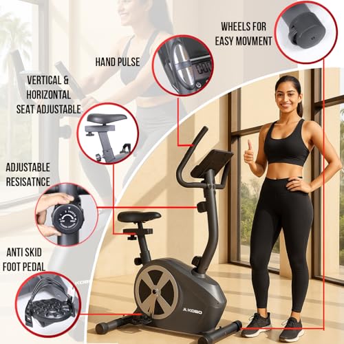 Image of Kobo Folding Magnetic Exercise Bike with 3KG Flywheel, 120KG Max User Weight - Compact, Adjustable, Upright Modes - Home Workout Fitness Cycle (MB-10)