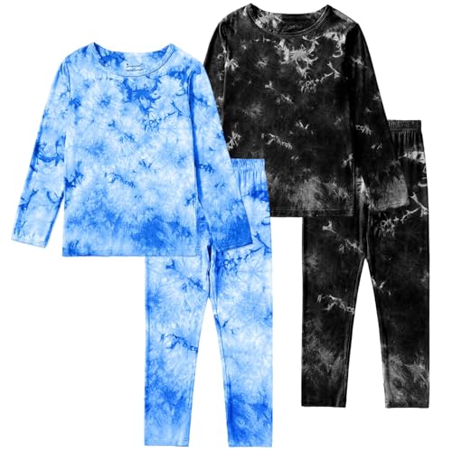 Jimonda Kids Toddler Soft Rayon From Bamboo Pajamas Long Sleeve Boys Girls Sleepwear Outdoor 4pcs Set Tops&Pants Tie Dye Pj