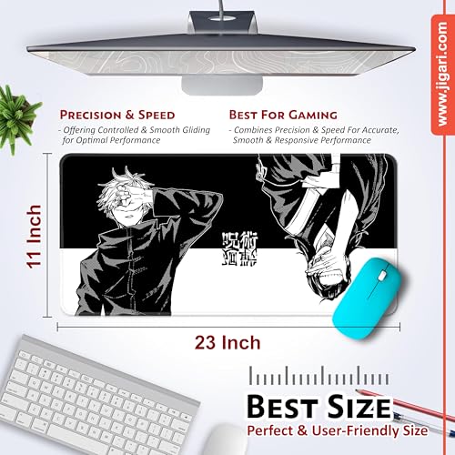 Image of Anime Theme Printed XL Extended Stich Edge Mousead | Smooth Surface Gaming Mousepad with Anti-Slip Rubber Base | 3mm Thick - 11 x 23 Inch (Satoru Gojo (P104))