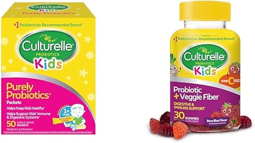 Miniatura 1 de Culturelle Probióticos infantiles para la salud digestiva e inmunológica, 50 paquetes + 30 gomitas de fibra vegetal, a partir de 1 año