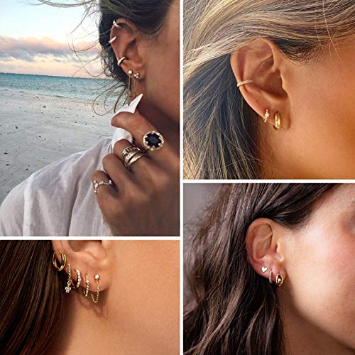 5 Pairs Gold Huggies Hoop Earrings Set For Women Girls Small Dangle Chain Hoop Earrings Jewelry For Gifts #TOP2