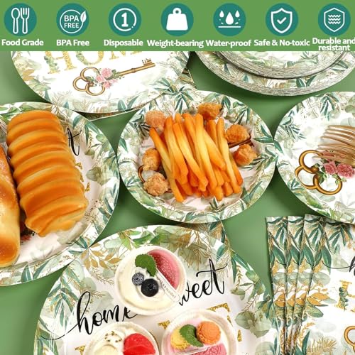 50 Guests House Warming Party Supplies Decoration Housewarming Party Plates and Napkins Forks Sweet Home Party Tableware Rustic Floral Paper Disposable Plates for New House Wedding Party 200PCS - Image 5