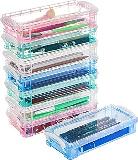 WUWEOT 8 Pack Plastic Pencil Boxs, Large Capacity Pencil Case with Snap-Tight Lid, Stackable Pencil Box Organizer, Kids Pencil Boxs for Classroom School Office Supplies Storage, 4 Colors