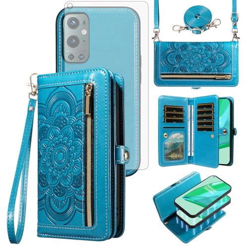 Coque OnePlus 9 Pro 5G Asuwish : Étui portefeuille avec porte-cartes et verre trempé