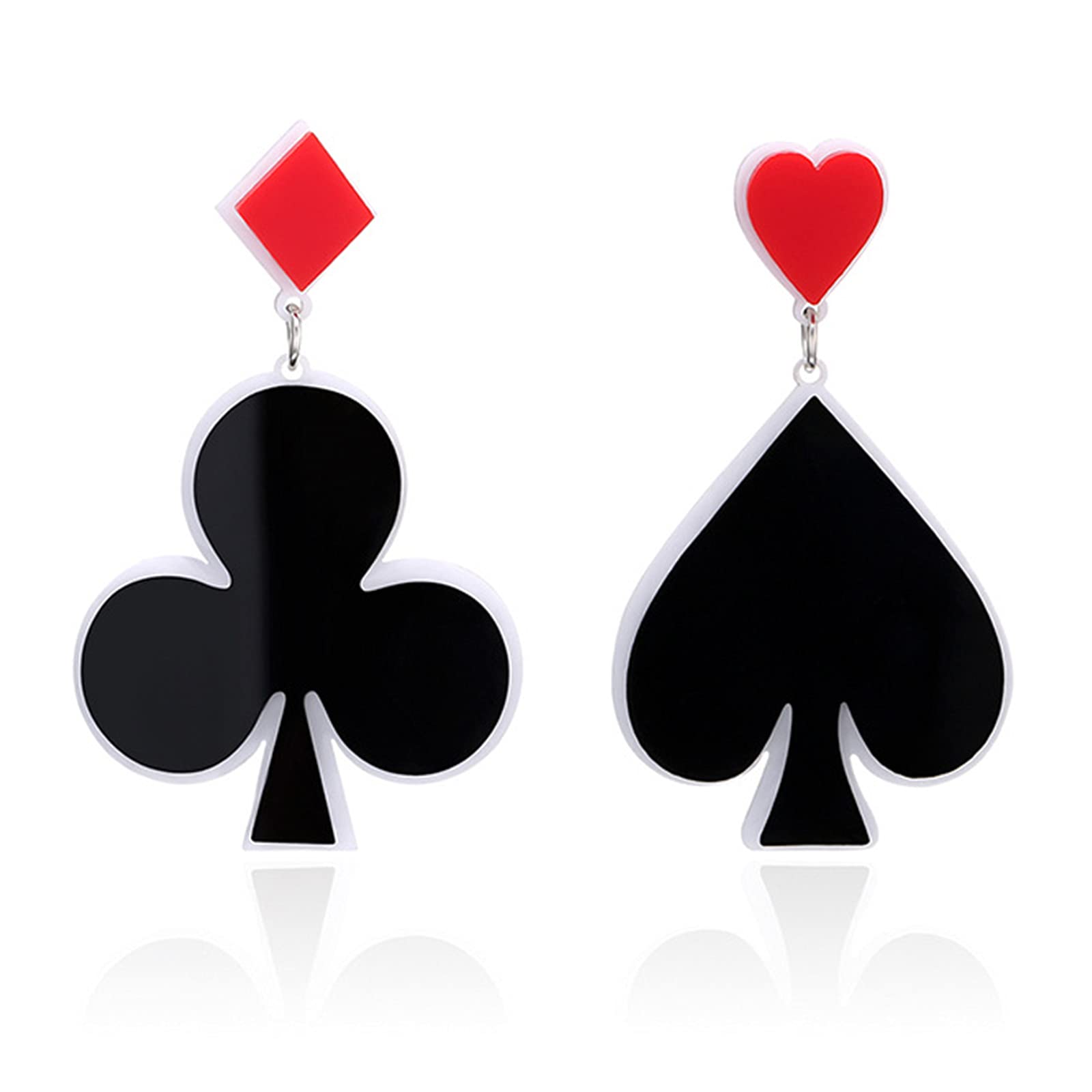 ONLYJUMP Acrylic Poker Earrings for Women Unique Funny Red Black Hearts Spades Squares Clubs Playing Cards Pattern Dangle Drop Statement Earrings Jewelry Gift