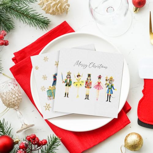 Janlaugh 200 Pcs Christmas Paper Cocktail Napkins Disposable 2 Ply Xmas Style Decoupage Beverage Napkins for Xmas Holiday Winter Dinner Table Decor (Lovely Style) – Image 7