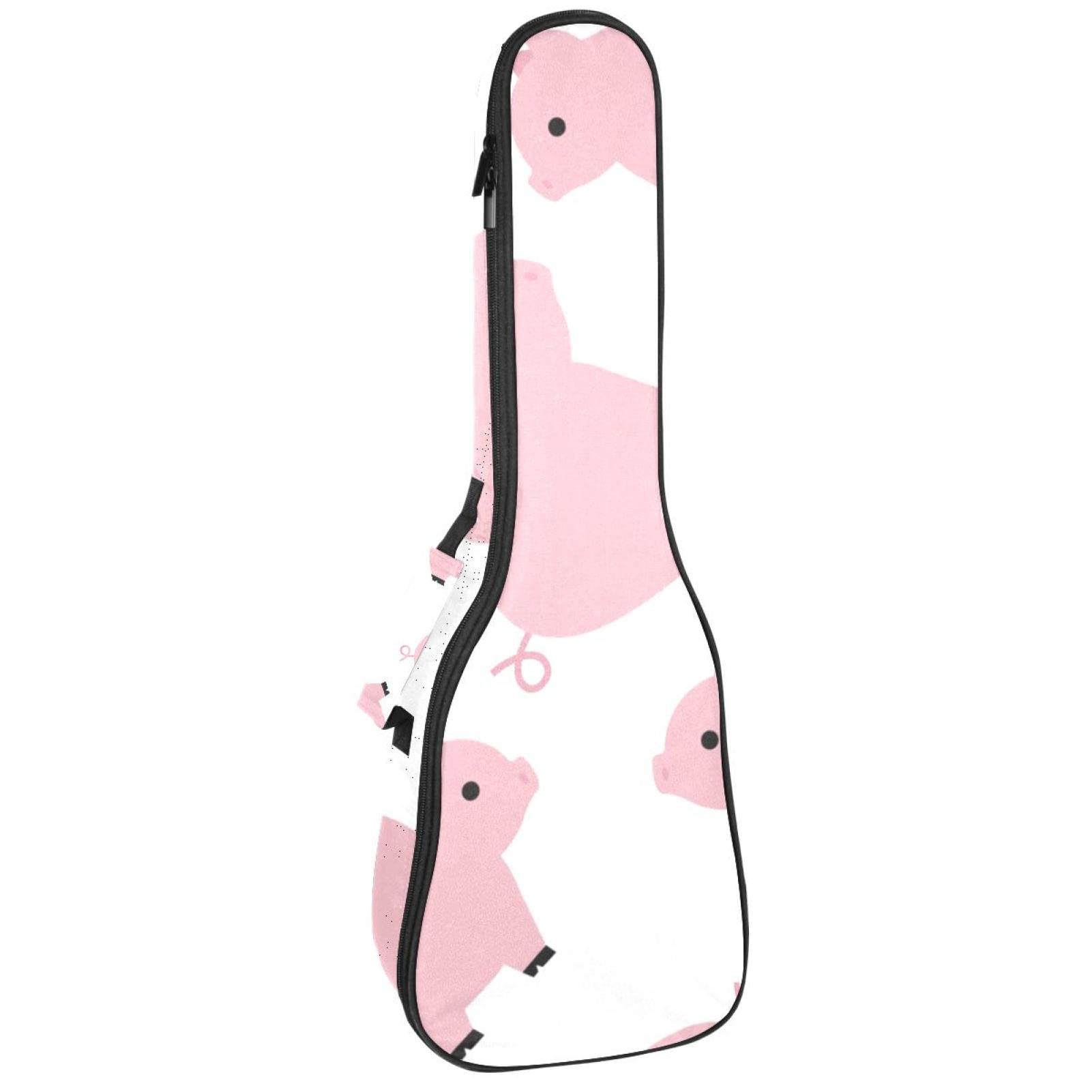 Sac de transport pour ukulélé ténor - Étanche - Rembourré - Idéal pour les concerts soprano (53,3/60,9 cm) - Motif cochon de dessin animé rose - Blanc