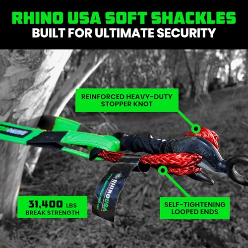 Image of Rhino USA Synthetic Soft Shackle Rope (2-Pack) - 3 /8in, 31,400lb Recovery | 3 /8in x 22in Soft Shackles, 31,400lb Min Break Strength. For Truck, UTV, ATV. Compatible with Jeep, Toyota, Ford. Red
