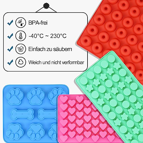 Silikonformen Backen 4 Stück Backmatte Hundekekse Bpa-frei Schokoladenform Silikon DIY Backen Set mit Tropfer und Bürste Hitzebeständig Antihaftend Silikonformen für DIY Schokolade, Süßigkeiten, Kekse
