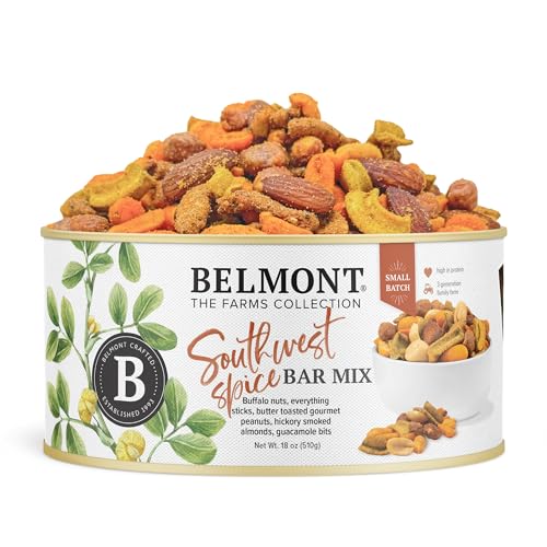 Image of Belmont Peanuts Southwest Spice Bar Mix, 18 oz (1 Pack) - Virginia Peanuts, Buffalo Nuts, Everything Sticks, Smoked Almonds and Guacamole Bits - Simple Ingredients, No Preservatives, Hand Seasoned