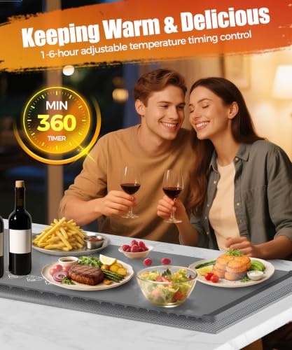 Image of Warming Mat for Food, 46x15 Inch, Dark Grey, Fast Heat, Child Lock