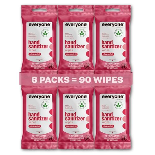 Image of Everyone Hand Sanitizer Wipes, Ruby Grapefruit & Essential Oils, 15ct 6pk | Everyone Hand Sanitizer Wipes, Ruby Grapefruit & Essential Oils, 15ct 6pk