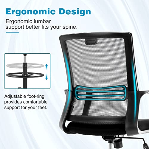 Olixis 9999 Tall Drafting Chair, Adjustable Foot Ring And Armrests, Breathable Mesh, Ergonomic Lumbar Support 360 Degree Swivel, For Standing Desk, Laboratory, Kitchen Bar, Office thumb #5