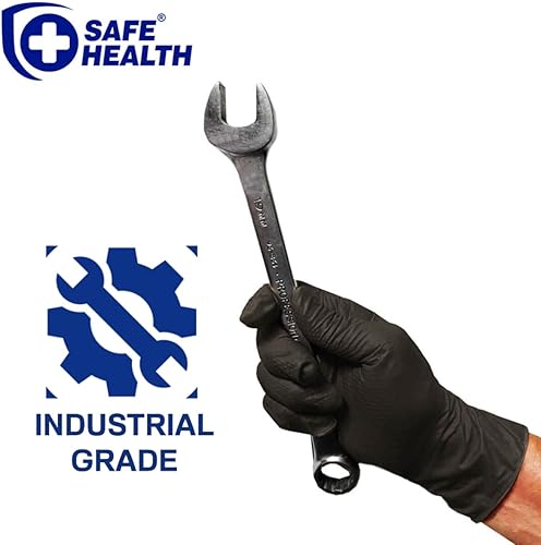 Miniatura 4 de Safe Health Guantes desechables industriales de nitrilo, color negro, 6 mil, naranja de 8 mil, textura de diamante