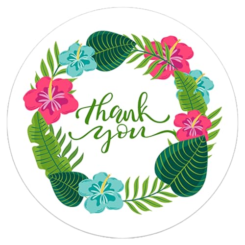 Lucleag 200 PCS 2 Inch Round Summer Thank You Stickers, Tropical Palm Leaves Thank You Sticker Labels for Envelope Seals Gift Greeting Card Small Business Summer Hawaiian Aloha Luau Party
