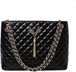 Borsa a Tracolla Tote in Pelle Trapuntata con Motivo a Rombi Borsa a Tracolla con Catena in Metallo Borse a Tracolla Classiche per Donna