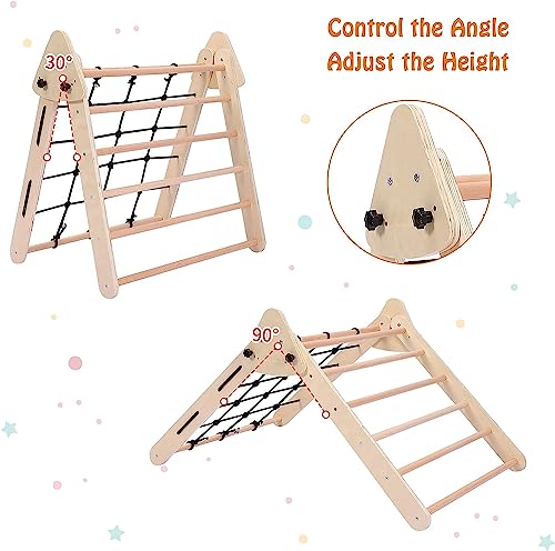 Toddler Indoor Gym Playset, 3-in-1 Wooden Climbing Toys, Triangle Folding Climbing for Climbing & Sliding for Boys and Girls,18M+