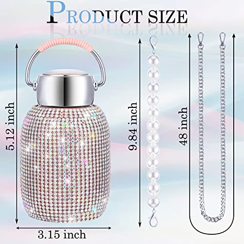 Diamond Water Bottle Rhinestone Stainless Steel Bling Vacuum Flask Refillable Insulated Thermal Bottle With Chain Glitter Water Bottle With Pearl Bracelet For Women #TOP1