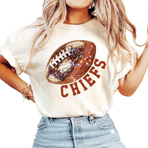 Chiefs Faux Glitter Football Shirt for Women and Teens Game Day Tee