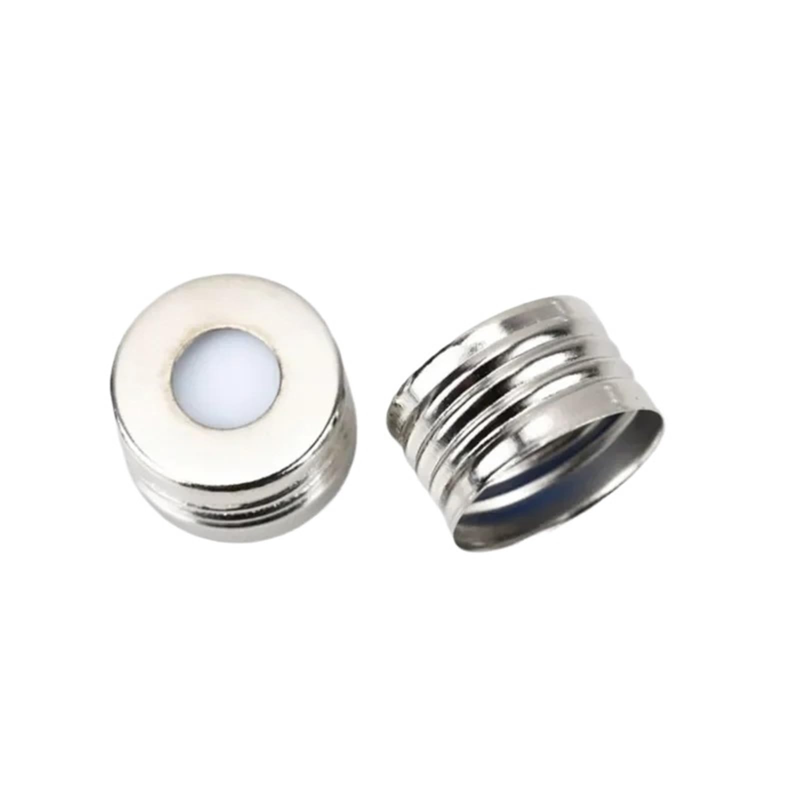 equipo de laboratorio Tapón de rosca, espacio de cabeza, acero, tapa magnética, septos de PTFE/silicona (parte superior blanca, parte inferior azul) 18 mm, 100/paquete. Tamaño de la tapa: 18 mm