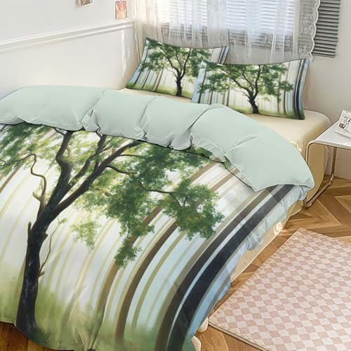 Housse de Couette 200x200cm Arbres Verts en Microfibre