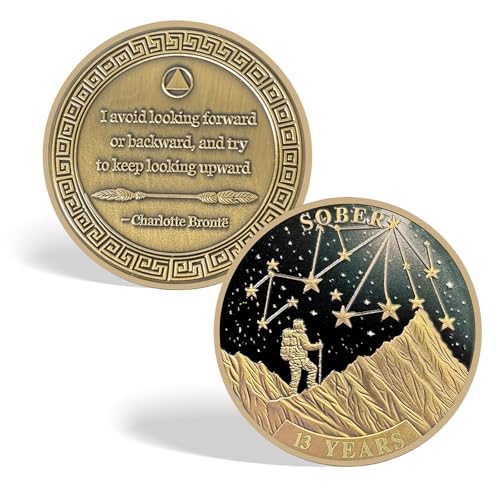 CHURYUML 13 Year Sobriety Coin - Thirteen Year Sober Chip with Mountain and Starry Sky Design, Non-Religious AA Coins Recovery Medallions Sobriety Gifts for Women & Men Celebrating Sober Milestones