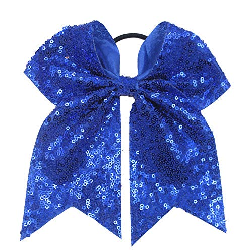 12Pcs 7.5" Bling Sparkly Glitter Sequins Pigtail Bows For Baby Girls Large Cheer Hair Bows Ponytail Holder Elastic Hair Ties #TOP4