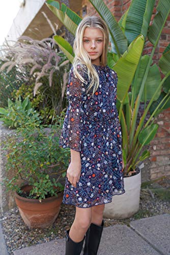 Smukke Big Girls Tween Beautiful Printed Chiffon Off The Shoulder Long Sleeves Fall Dresses  thumb #1