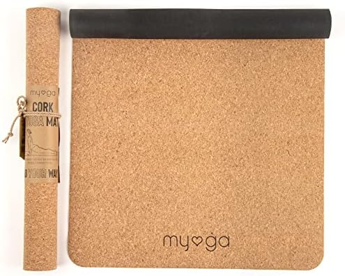 Myga Cork Yoga Mat - Natural Cork Top and Rubber Travel Yoga Mat Surface 100% non-slip - Eco-Friendly - Exercise Fitness Yoga Mat for Yoga, Pilates, Gymnastics - 183x 63cm, 2mm Thickness